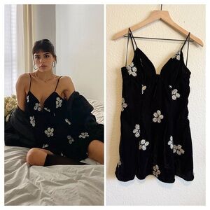 Urban Outfitters Black Dress with White Floral Embroidery-Size M